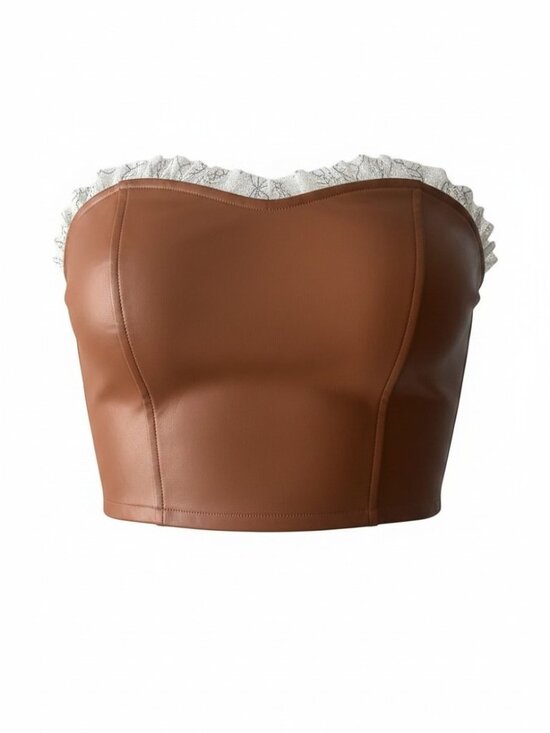 idem ditto Tops - Idem Ditto Faux Leather Strapless‎ Top NWT Brown Corset Style Size M